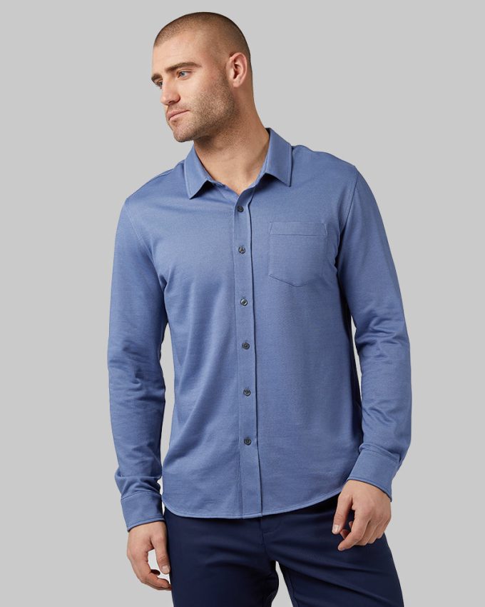 MEN'S CASUAL KNIT LONG SLEEVE BUTTON-UP