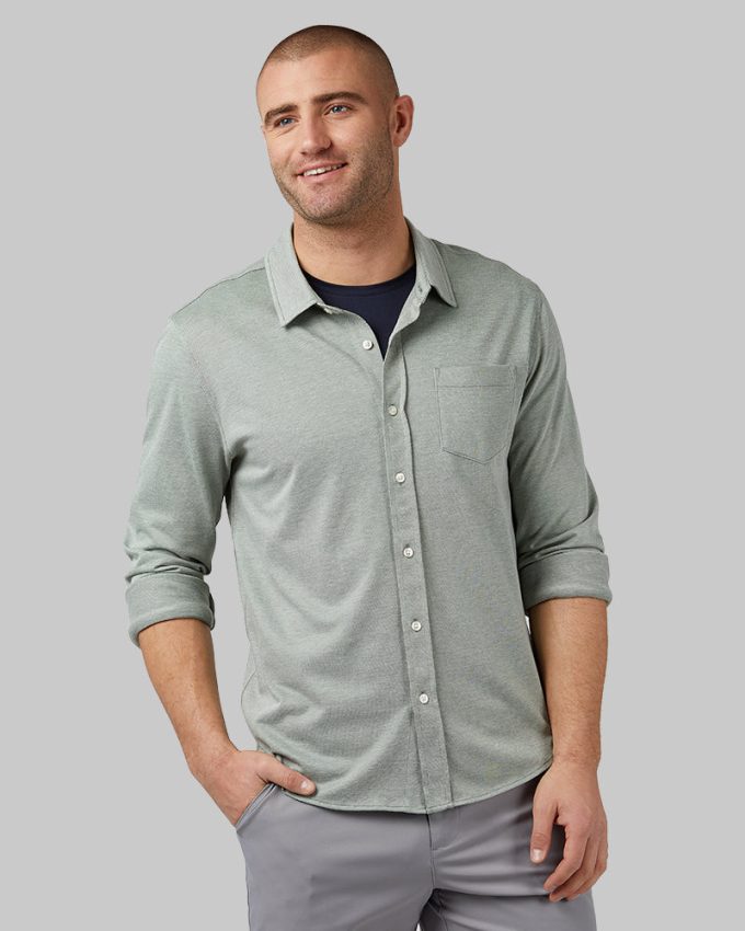 MEN'S CASUAL KNIT LONG SLEEVE BUTTON-UP - Image 5