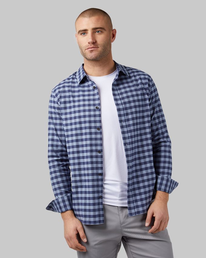 MEN'S SOFT PLAID LONG SLEEVE BUTTON-UP